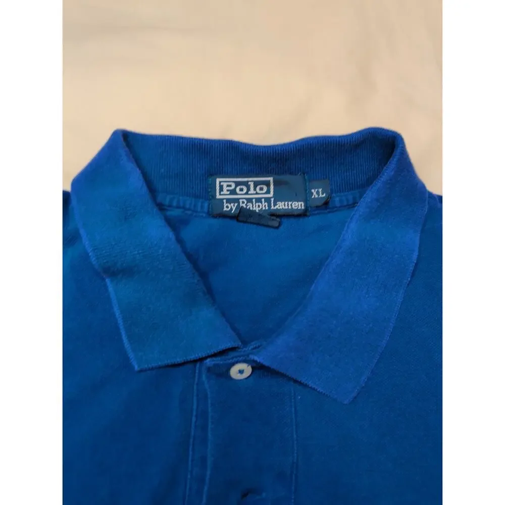 Vintage Polo Ralph Lauren Blue Pique Polo Shirt Red Pony Embroidered Mens XL